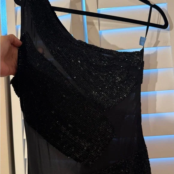 Cult Gaia Black Sequin Ruched One Shoulder Dress - Picture 2 of 8